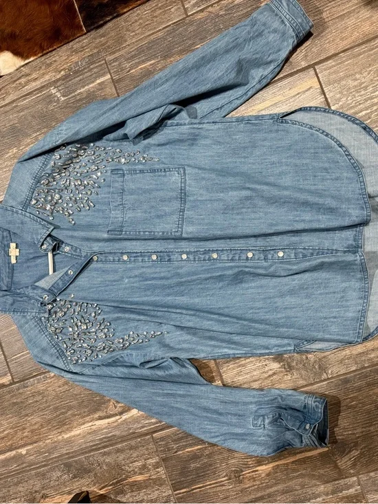Anthropologie Crystal Denim Button Down - Picture 3 of 6